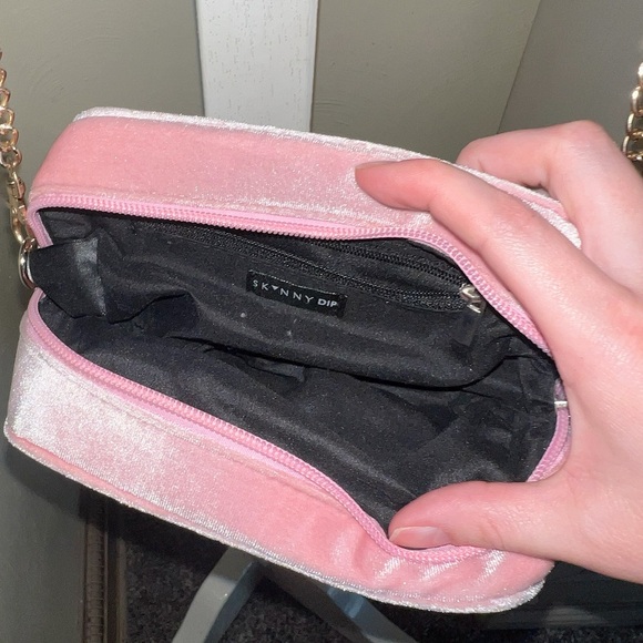 Pink Velvet Crossbody Bag with Chain Strap - Women's Crossbody - Picture 3 of 7